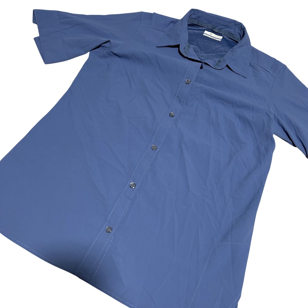 Columbia Button Down Shirt Women XS Blue Short Sleeve Vented Hiking Top